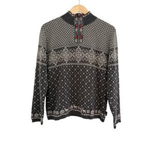 Woolrich Snowflake Floral Quarter Zip Sweater Womens Large Gray Winter Holiday